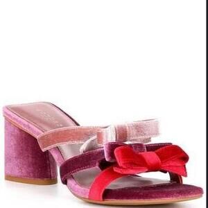 Copper Key Dillards Pink and purple velvet velour bow block heel sandals